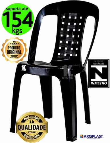Cadeira De Plástico Resistente Área De Lazer Preta 152kg