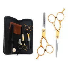 Kit Tesoura Profissional Dourado Barbearia Corte Cabelo