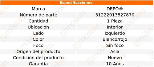 Calavera Int Izq Blanca/roja S/foco Bmw 323is 99 Depo Foto 4