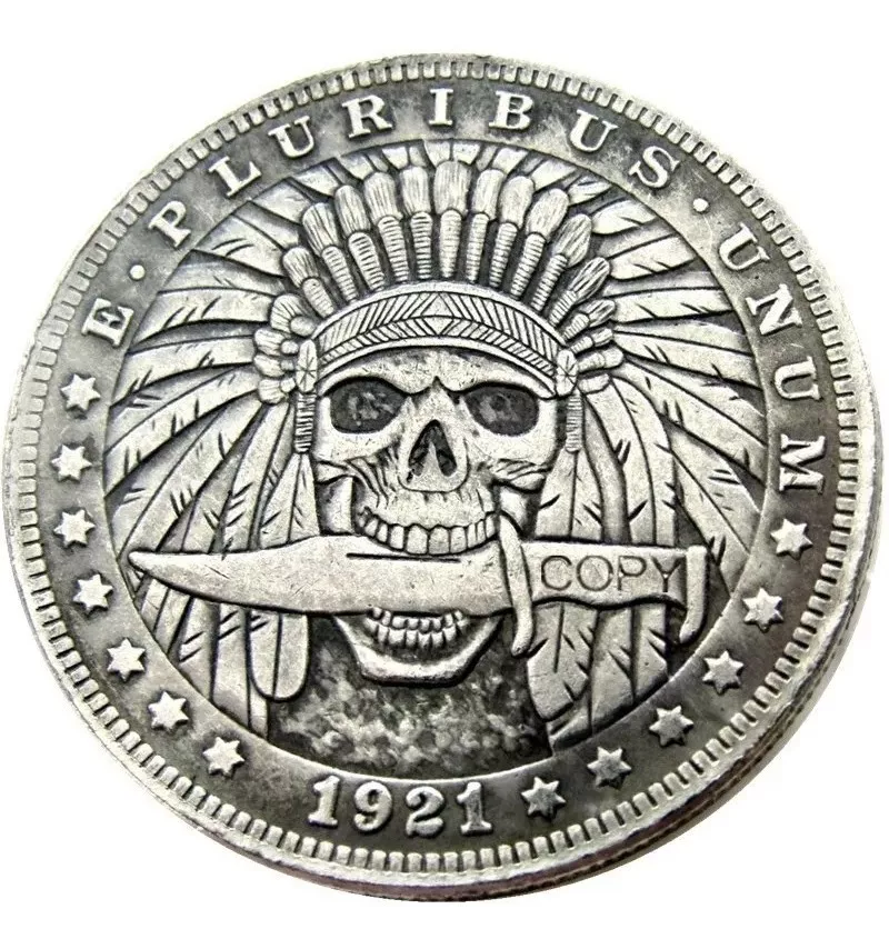 Moeda Caveira Zumbi Punk Apache Tribal Comemorativa Dólar 