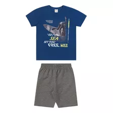 Conjunto Infantil Camiseta Short Neon Roar Meninos Verão