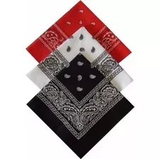 Kit C/3 Bandanas Lenço Preto, Vermelho E Branco Algodão