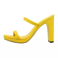 Zapatillas Mujer Tiras Tacones Nude, Amarillo Dama 12 Cm