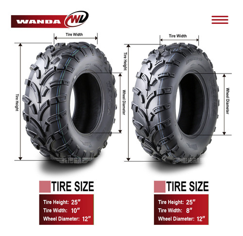 08-13 Qlink Rodeo 400 500 700 Atv Tire Set Wanda 25x8-12 Ugg Foto 5