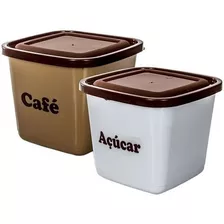 2 Potes De Plástico Para Café E Açúcar Lata Tampa