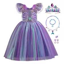 Vestido De Pequena Sereia Princesa Ariel Para Meninas De Hal