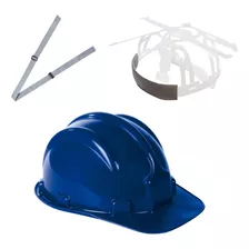 Kit 2 Capacete Azul Segurança Proteção Obra + Jugular Tira