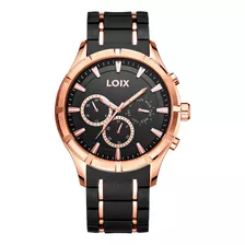 Reloj Loix Hombre La2138-2 Negro Con Oro Rosa