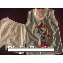 Conjunto Disfraz Bebe 100% Algodon Superheroes Remera Short