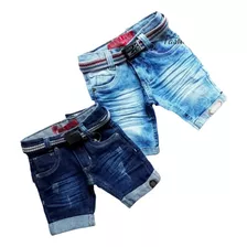 Kit 2 Bermudas Shorts Jeans Com Elastano Menino