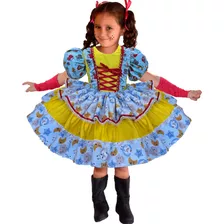 Vestido Festa Junina Caipira Infantil Luxo Armado + Luva