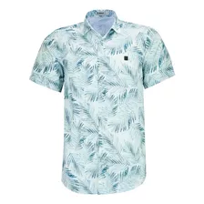 Camisa Social Amil Masculina Estampa Folhagem Manga Curta 