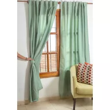 Cortinas De Ambiente Pesada Listas Colgar 2 Paños Alpaca Color Verde Seco