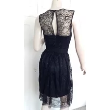 Vestido Negro De Encaje, Falda Fundida, Lazo Gross/cintura. 