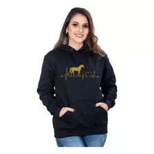 Blusa Moletom Feminino Canguru Country Cavalo Coração