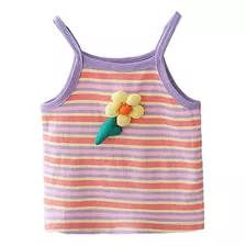 Camiseta Regata Listrada New Girl Flower Sling De 1 A 6 Anos