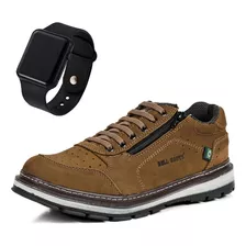 Sapatenis Masculino Bell Boots Casual Em Couro + Smartwatch