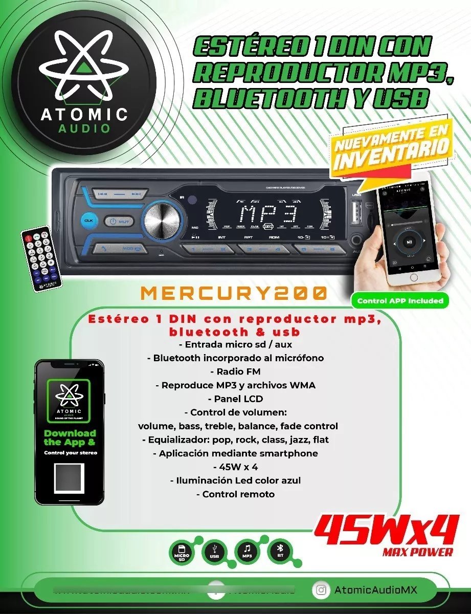 Radio Fm Carro Bluetooth, Usb, Mp3, Ecualizador 45wx4 