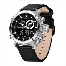 Reloj Digital Wwoor Leather Calendar Sports Para Hombre Color De La Correa Negro Color Del Fondo White/black