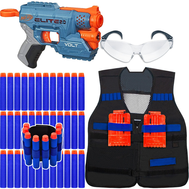 Kit Arma Nerf Blaster + Colete + Acessórios + 60 Dardos Bala