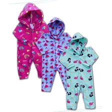 Roupa Infantil Kit 3 Macacão Zíper Longo Plush Bebê Promo