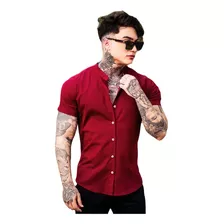 Camisa Social Slim Gola Padre Linho Manga Curta Premium 