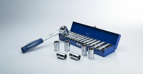 Kit Bremen: Llave Crique Enc 1/2 Mango Giratorio Azul + Juego Llaves Tubo Largos 13 Pzs 10-27 Mm Dgm