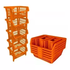 Kit 5 Cesto Plastico Expositor Pratico Verde 44cm Laranja