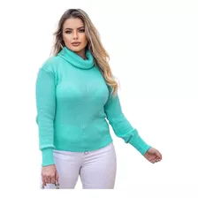 Blusa Feminina Tricot Lisa Gola Alta Boba Manga Longa Moda