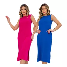 Kit Vestido Básico De Malha Soltinho Midi Longo De Viscose