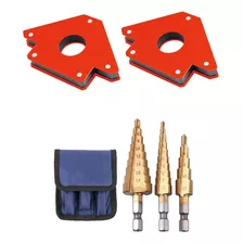 Kit 2 Esquadro Magnético 35kg + 3 Brocas Escalonadas