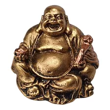 Buda Chines Sorridente Fortuna Riqueza Dourado Resina 5cm