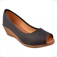 Sapato Scarpin Feminino Peeptoe Sandália Anabela