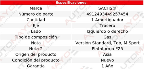 1 - Amortiguador Gas Tras Izq/der Sachs X3 Bmw 11-15 Foto 2