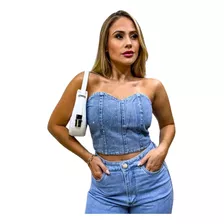 Cropped Jeans Feminino Top Tomara Que Caia Curto Corselet