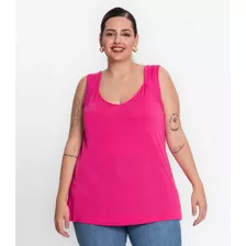 Regata Feminina Plus Size Visco Tricot Secret Glam Rosa