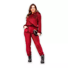 Conjunto Feminino Ruby Veludo Listrado Agasalho De Frio