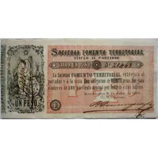 Billete Raro Fomento Territorial Un Peso Año 1868 Vea Fotos.