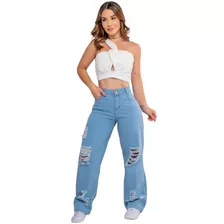 Calça Jeans Feminina Wide Leg Slim Cintura Alta Bloguerinha