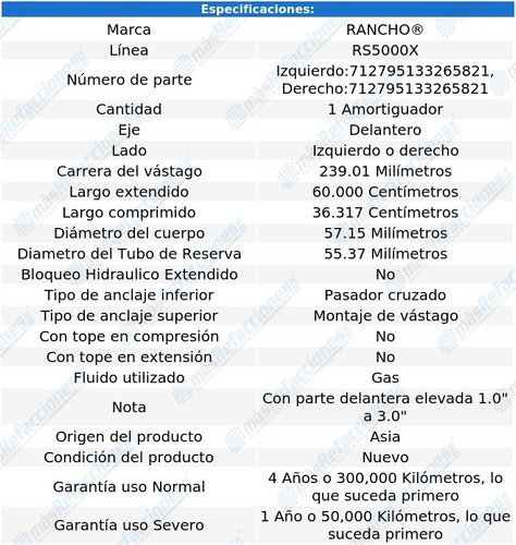 Amortiguador Rs5000x Gas Del Comanche 86-92 Rancho Foto 2