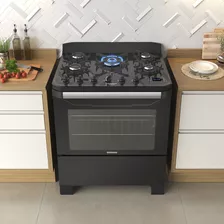 Fogão 5 Bocas Itamaster Digital Itatiaia Preto Com Mesa De Vidro E Trempe Ferro Fundido