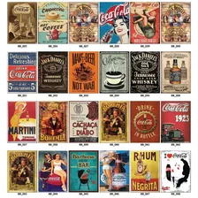 Kit 05 Placas Decorativas Bar Bebidas Retro Vintage 21x30