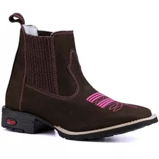 Bota Texana Cano Curto Country Feminina 100% Couro Legitimo