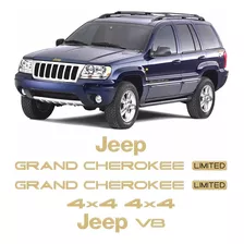 Kit Adesivos Jeep Grand Cherokee V8 96/99 Emblema Dourado