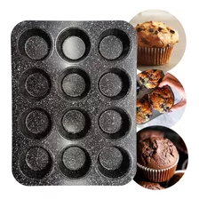 Molde Muffins X12 Teflón Antihaderente Capa Cerámica Premium Color Negro