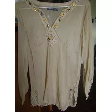 Hermosa Camisola Escote V Color Beige Manga Larga Talle S