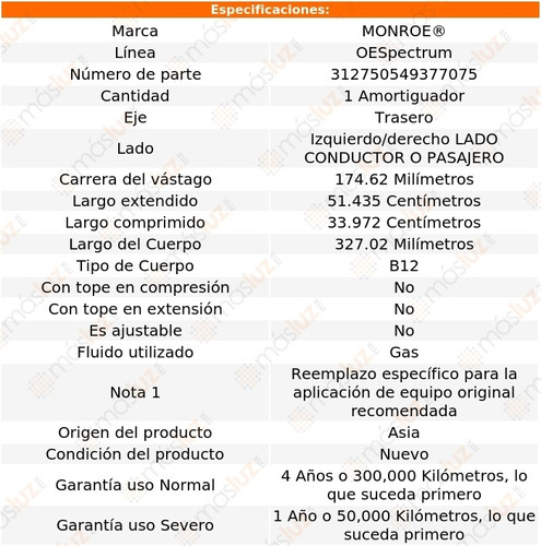 1) Amortiguador Oespectrum Gas Izq/der Tras Sprint 89/91 Foto 3