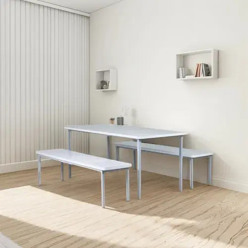 Conjunto Mesa Refeitório 4 Lugares Banco Separado Em Formica Branco