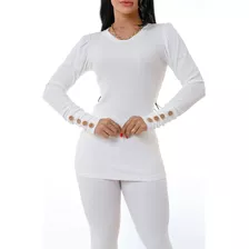 Conjunto Canelado Feminino Blusa Manga Longa Outono/inverno