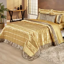 Colcha Cobre Leito King 9 Peças Safari Cetim Bordado Dourado